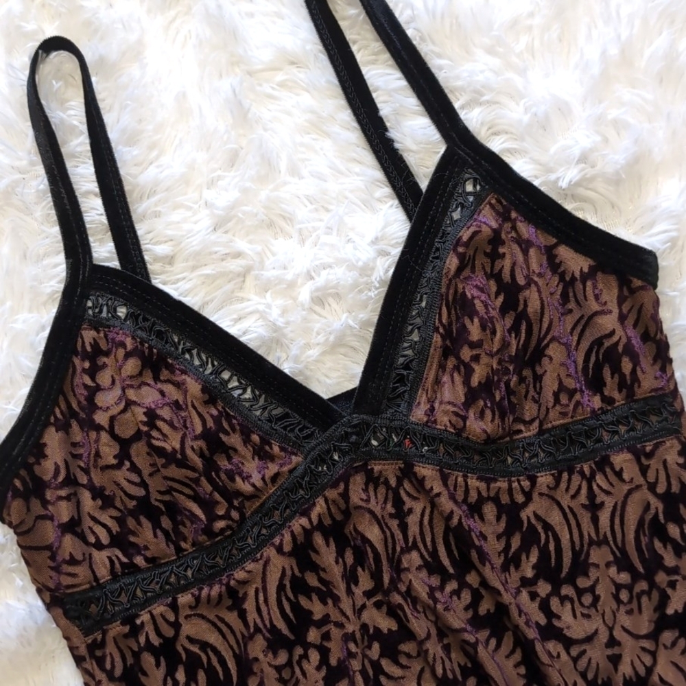 90s Vintage Lip Service Sheer Purple Burnout Velvet Cami Top Medium - Picture 3 of 13